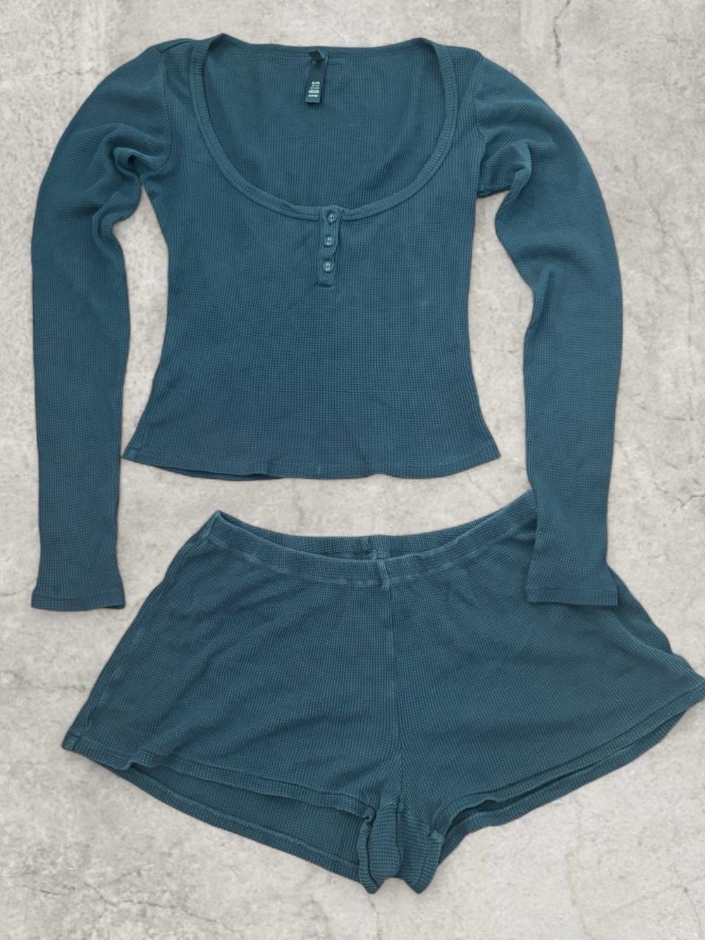 SKIMS Waffle Long-Sleeve Henley Top & Shorts Set
